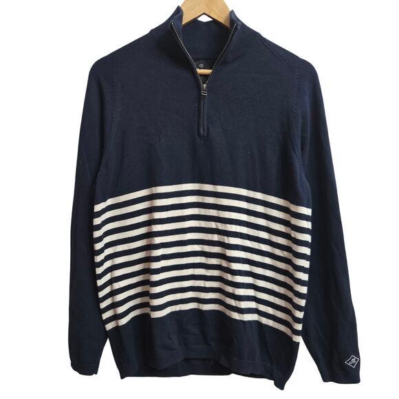 Maide by Bonobos Mens Prep Nautical Fisherman Navy Striped Quarter Zip Sweater M - Picture 1 of 10